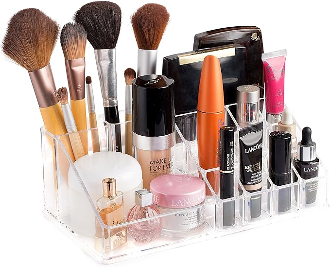 Masirs Clear Makeup Organizer – 16-Compartment Cosmetic and Jewelry Holder, 4-Drawer Vanity Storage, Elegant Clear Design for Makeup and Accessories-NeatNest