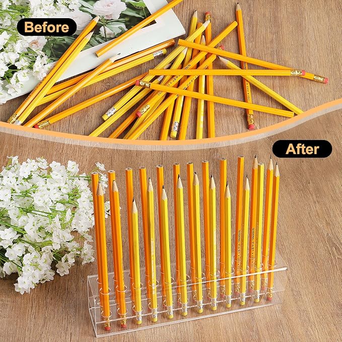 Acrylic Pen Holder, 24-Slots Pen Stand Clear Pen Holder Pen Display Stand Eyebrow Pen Stand Art Brush Rack Makeup Brush Rack Organizer for Home Office Desk School Supplies-NeatNest