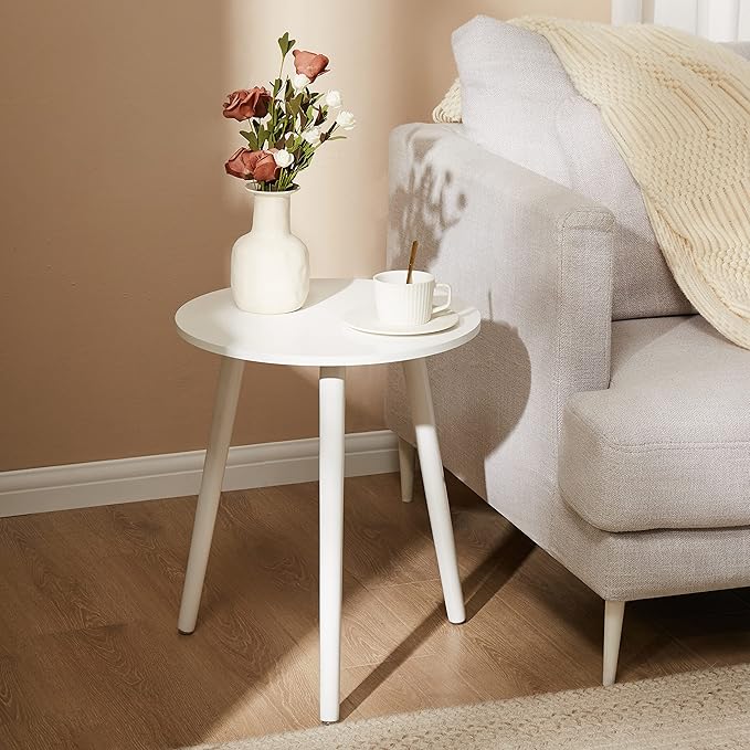 Apicizon Small Round Side Tables End Table Bedroom, White Nightstand Bedside Table for Living Room, Coffee Table with White Wood Legs, 16.5 x 20.5 Inches-NeatNest