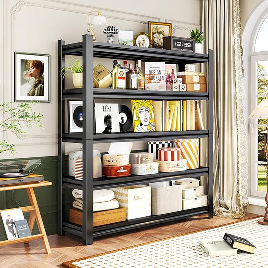 5-Tier Adjustable Bookshelf, Home Office Storage Organizer, Free-Standing Shelving Unit with Adjustable Shelves for Bedroom, Living Room, Office & Library, Black