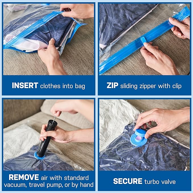 6 Pack Jumbo Vacuum Storage Bags for Comforters, Blankets & Clothes – Jumbo Vacuum Sealed Compression Bags with Hand Pump – Space Saver Storage Bags for Bedding, Moving, Travel & Organization-NeatNest