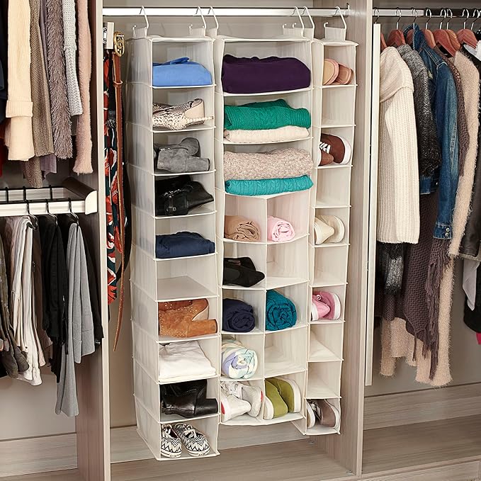 Household Essentials 311322 Hanging Shoe Storage Organizer for Closets |10 Pocket Shelves | Natural Canvas-NeatNest