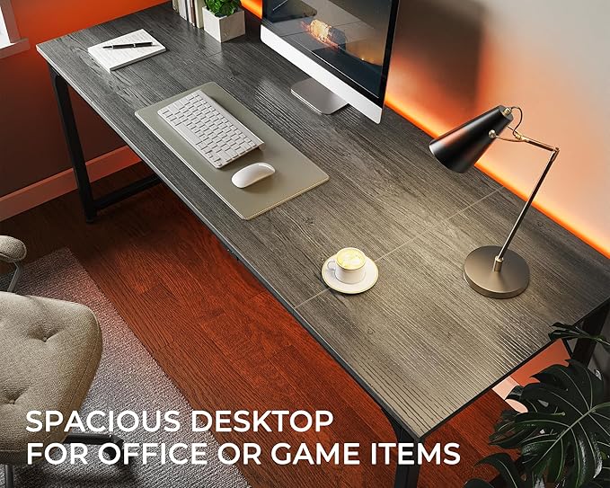 Huuger Computer Desk, 70 Inch Office Desk, Gaming Desk with Storage, Writing Desk Work Desk for Home Office, Study, Long Simple Desk, Large Legroom, Metal Frame, Grey-NeatNest