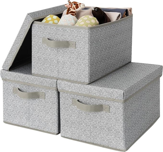 GRANNY SAYS Storage Box, Storage Bins with Lids, Closet Storage Containers, Storage Basket with Lid, Storage Organizer Bins, Decorative Boxes Keepsake, Large Storage Bins, Gray, 3-Pack-NeatNest