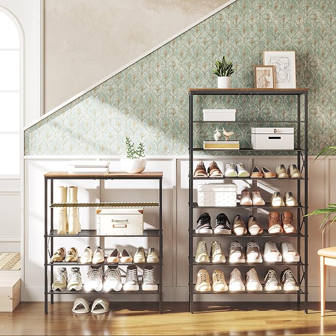 8 Tier Shoe Rack, Shoe Storage Organizer, Large Capacity Shoe Shelf Holds 32 Pairs of Shoes, Durable and Stable, for Entryway, Hallway, Closet, Dorm Room, Rustic Brown SS08BR-NeatNest