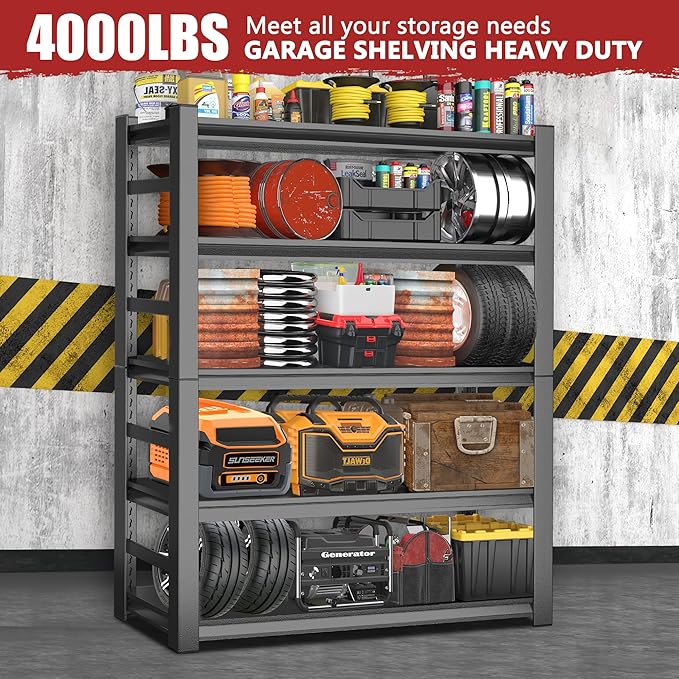 47.2" W Garage Shelving Heavy Duty Storage Shelves 5 Tier Adjustable Heavy Duty Shelving 4000LBS Metal Shelves for Garage Storage Rack Utility Rack Industrial Shelf 72" H x 47.2" W x 23.6" D-NeatNest