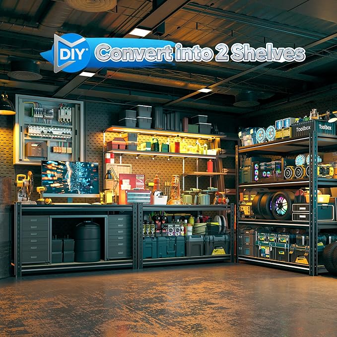 40" W Garage Shelving, 4 Tier Storage Shelves Load 2000 lbs, Adjustable Garage Shelves, Metal Shelving Unit for Warehouse, Basement, Pantry, 40" Wx 16" D x 60" H, Black-NeatNest