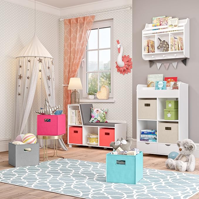 RiverRidge Folding Storage Bins with Handles Taupe Cube Storage Organizer for Closet, Bedroom & Playroom - Closet Organizers and Storage Set of 2-NeatNest