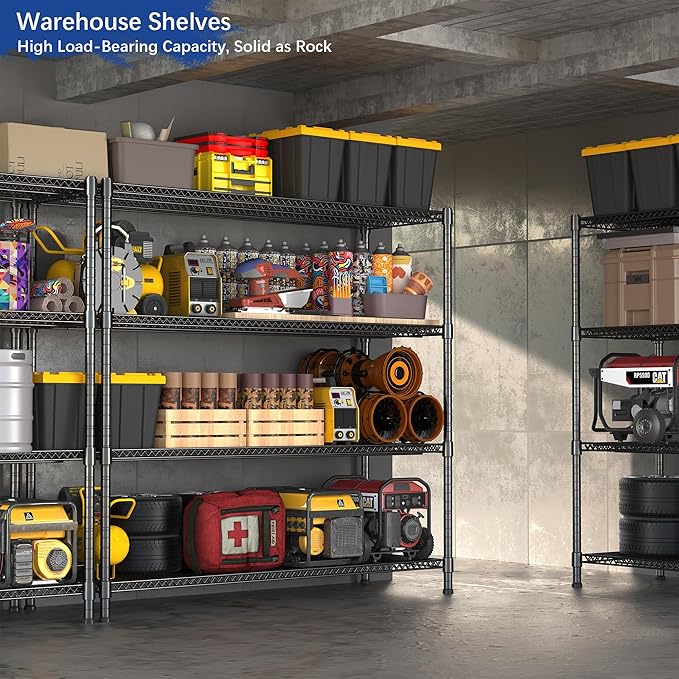 GIOTORENT 59.6" W x 24" D x 72.2" H Heavy Duty Storage Shelves, 2000LB Capacity Metal Shelving with 1IN Adjustable Height, Garage Shelving for Home, Warehouse & Commercial Use, Black
