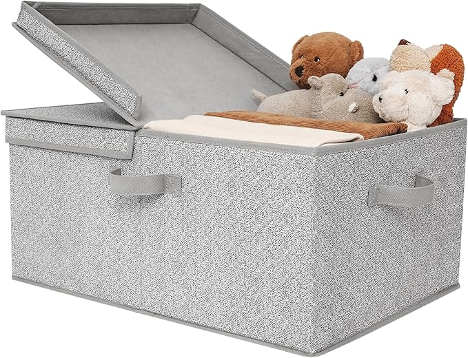 GRANNY SAYS Fabric Storage Bin with Lid, Decorative Storage Box, Extra Large Storage Baskets, Closet Organizer, Gray, 1-Pack-NeatNest