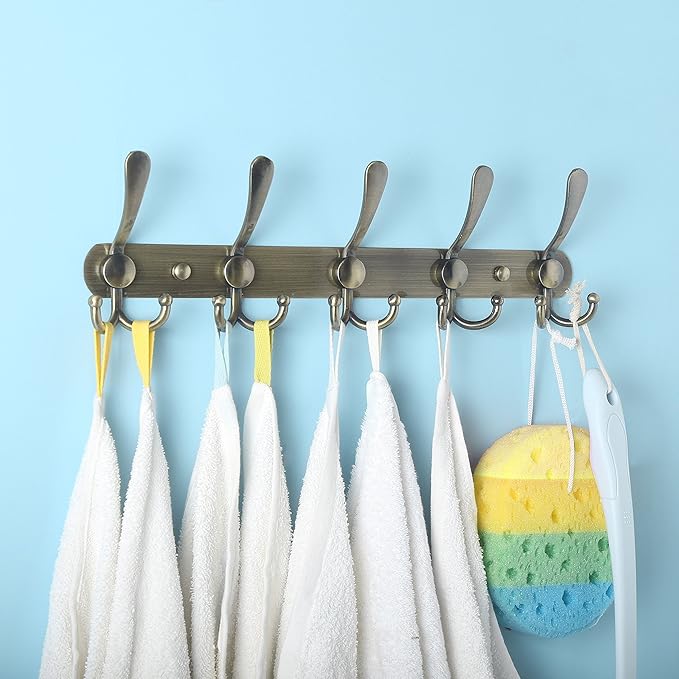 Dseap Coat Rack Wall Mounted - 5 Tri Hooks, Heavy Duty, Stainless Steel, Metal Coat Hook Rail for Coat Hat Towel Purse Robes Mudroom Bathroom Entryway,Bronze-NeatNest