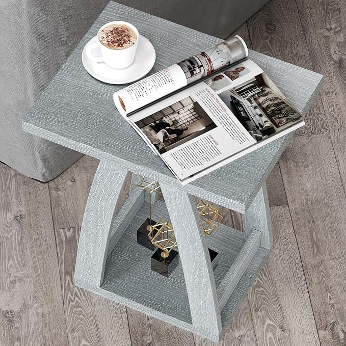 End Tables Living Room. Side Table Beside Sofa. Modern End Table for Living Room. Couch Side Table with Shelf. Slate Grey Wood Side Tables