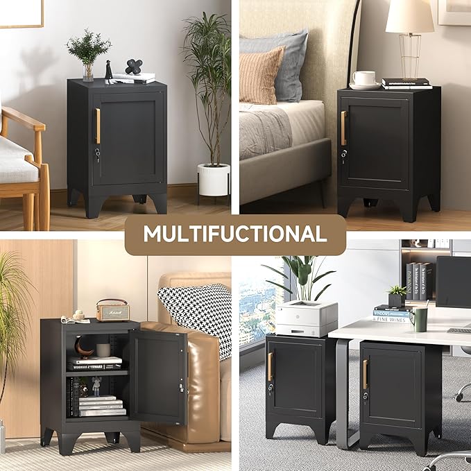 23.6" H Black Metal NightStand Locker End Table with 1 Doors,Steel Bedside Storage Cabinet with Removable Shelf,Side Table with Adjustable Leveling Foot for Home Office Living Room or Bed Room