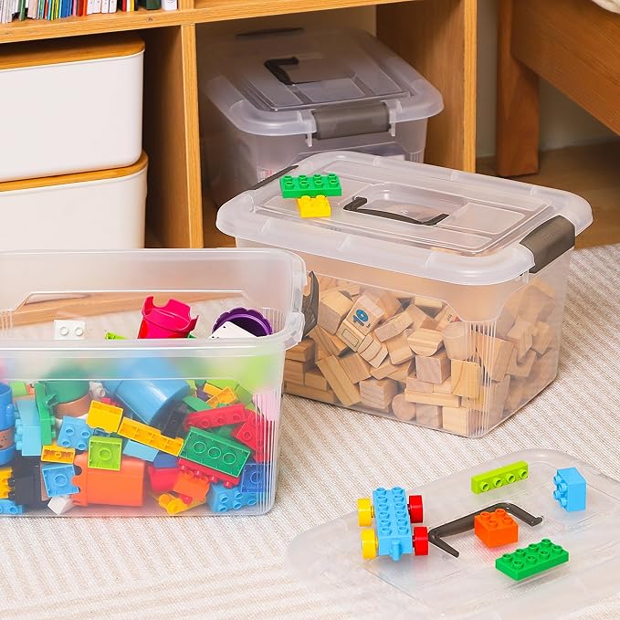 Citylife 6 Packs 13.7 QT Storage Bins with Lids Clear Plastic Bins with Grey Handle Stackable Storage Containers for Organizing-NeatNest