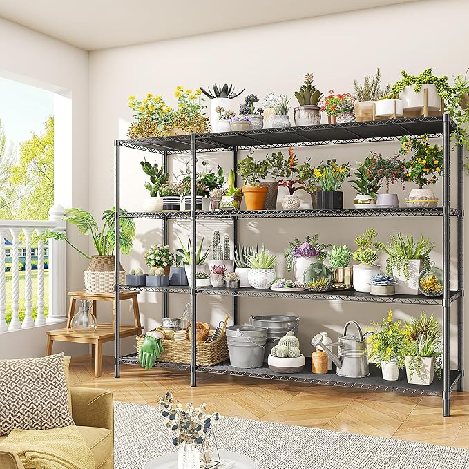 52.36''W Storage Shelves Metal Shelving Unit Load 1120LBS 4 Tier Wire Shelving for Storage Rack Adjustable Garage ShelvingGHeavy Duty for Pantry Kitchen Garage,52.36Wx13.78Dx59H,2PCS-NeatNest