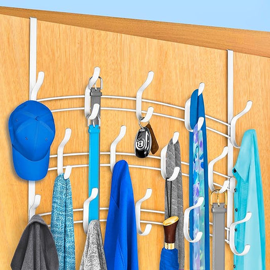 LYNK Professional® Home™ Over Door Hooks Rack - 28 Hook Over Door Hanger - Over Door Towel Rack - Hanging Towels or Clothes - Bathroom, Bedroom or Laundry Room - Lifetime Ltd. Warranty - White