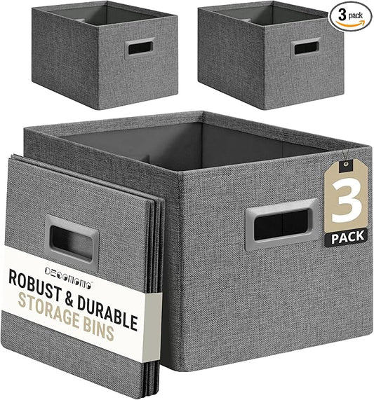 DECOMOMO Storage Bins for Shelves Robust Fabric Closet Bins for Shelves Toy Storage Clothes Books (Pack of 3 – Charcoal)-NeatNest