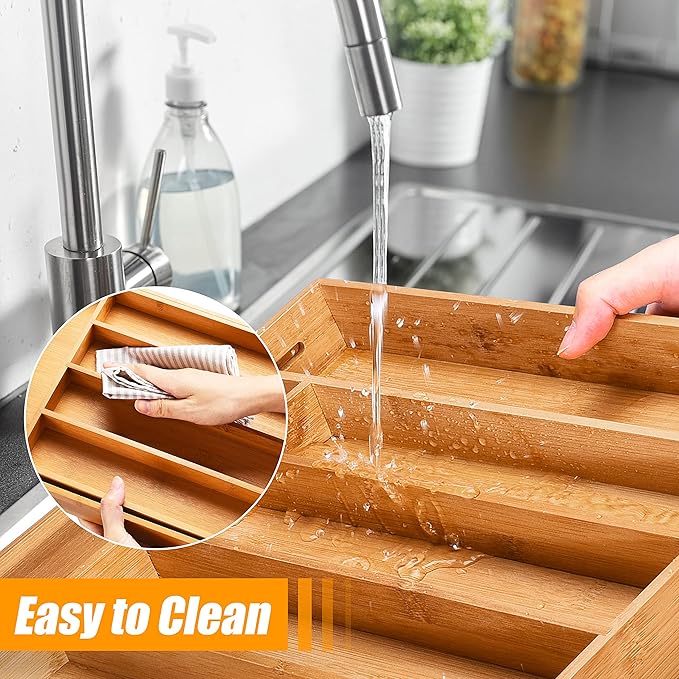 Bellsal Silverware Organizer Kitchen Drawer Organizer Expandable Bamboo Utensil Holder Cutlery Tray for Kitchen Utensil and Flatware Bedroom Office-NeatNest