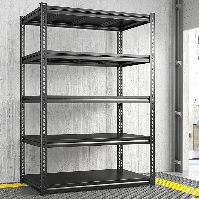 REIBII 72" H Garage Shelving Load 2500 LBS, Heavy Duty Storage Shelves, 5-Tier Adjustable Garage Shelves for Warehouse, Basement, 72" H x36 W x18 D, Black-NeatNest