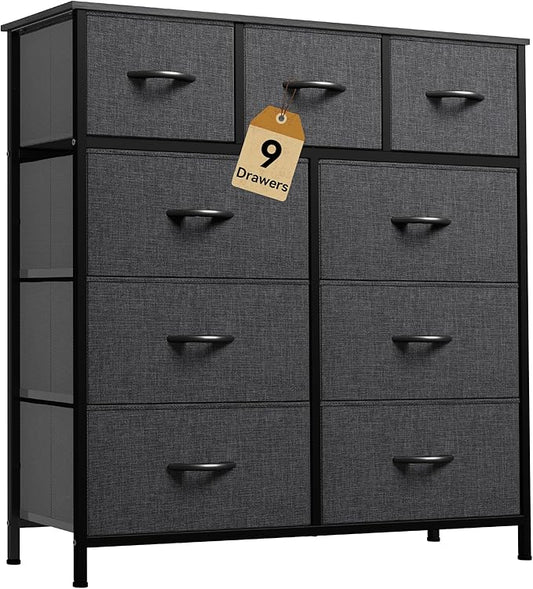 DWVO 9 Drawers Dresser for Bedroom, Fabric Storage Tower for Living Room, Entryway - Sturdy Steel Frame, Wooden Top & Easy Pull Fabric Bins-NeatNest