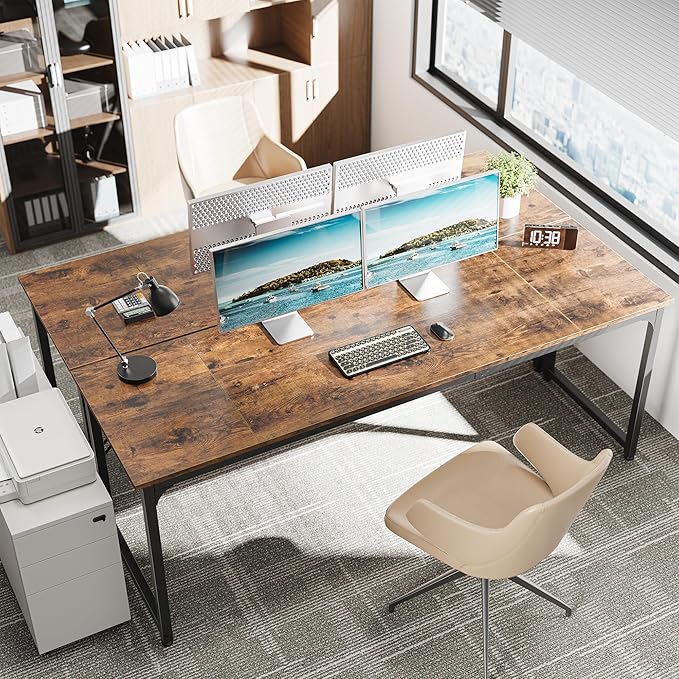 Huuger Computer Desk, 80 Inch Office Desk, Gaming Desk with Storage, Writing Desk Work Desk for Home Office, Study, Long Simple Desk, Large Legroom, Metal Frame, Rustic Brown-NeatNest