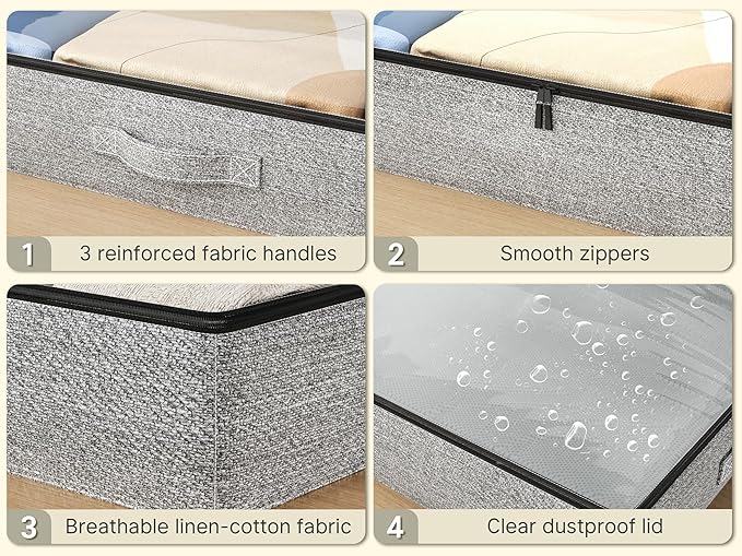 2-Pack Under Bed Storage Containers, 4.5 Inches Tall Low Profile Underbed Clothes Storage Organizer Bin with Sturdy Sidewalls/Bottom, Underbed Storage Bins 2 Storage Thin Bins-NeatNest