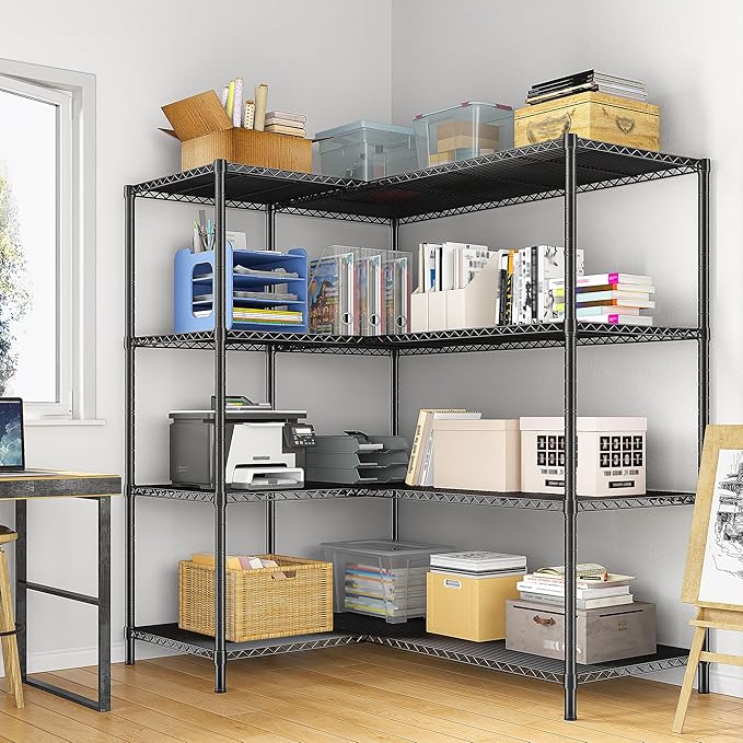 52.36''W Storage Shelves Metal Shelving Unit Load 1120LBS 4 Tier Wire Shelving for Storage Rack Adjustable Garage ShelvingGHeavy Duty for Pantry Kitchen Garage,52.36Wx13.78Dx59H,2PCS-NeatNest