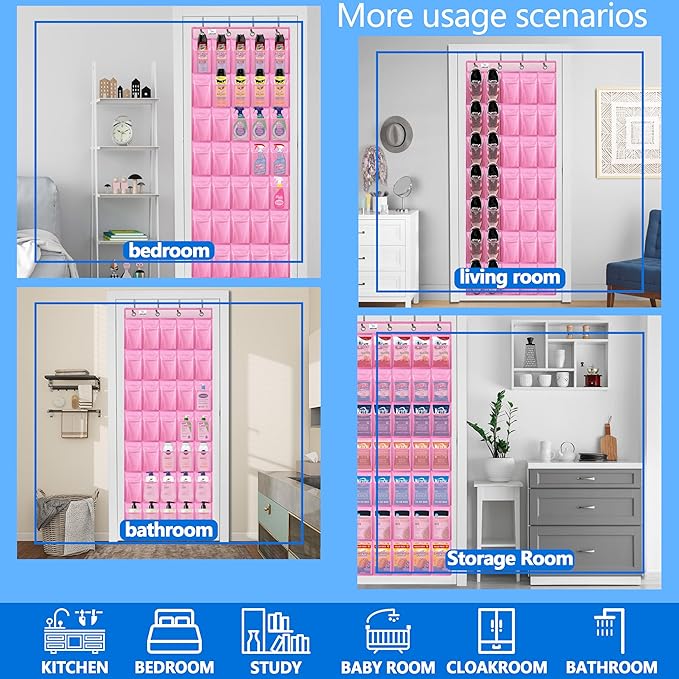over the door shoe organizer,2025 upgraded,35 Huge pockets,over door shoe organizer,Store size 13 shoes,shoe organizer,Strong material,hooks Suitable for various doors,pink shoe rack-NeatNest