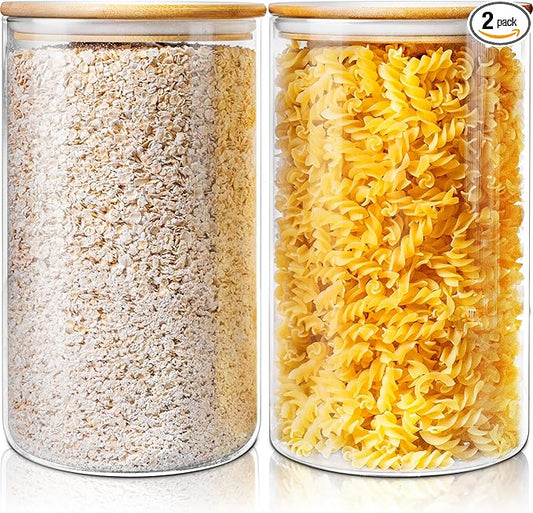 Extra Large Glass Flour and Sugar Storage Containers with Airtight Lids,132 floz x2 [Set of 2] Big Glass Jars with Bamboo Lids, Air Tight Food Storage Jars for Cereal, Pasta, Rice, Coffee-NeatNest