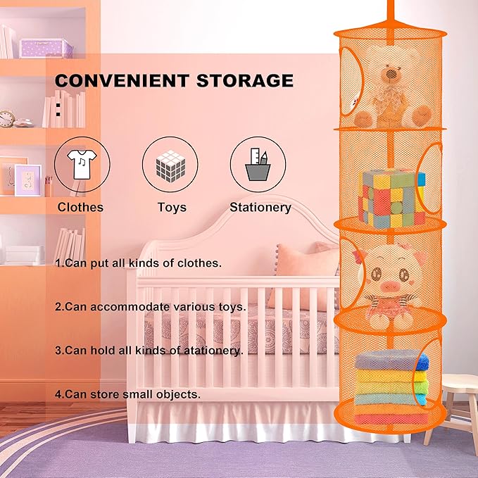 coastal rose 2Pcs Stuffed Animal Storage Foldable Stuffed Animal Net or Hammock Organizer, 4 Compartments Hanging Mesh Toy Storage Hammock Fall Decorations for Home-NeatNest