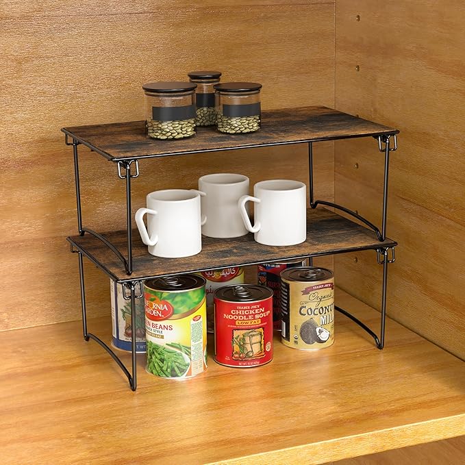 Deco Brothers Stackable Cabinet Shelf, 2 Pack, Rustic Brown-NeatNest