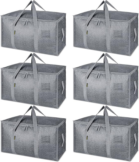 BALEINE 6-Pack Oversized Moving Bags with Reinforced Handles, Heavy-Duty Storage Tote for Clothes, Moving Supplies (Winter Grey, 6-Pack)-NeatNest