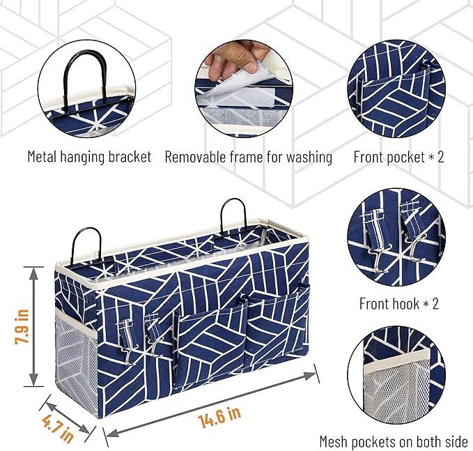 2pcs Large Wall Hanging Storage Bag, Door Closet Linen Fabric Pockets Organizer, Waterproof Multi Functional for Living Room Bedroom Bathroom Kitchen Office RV Camper with Hooks Navy-NeatNest