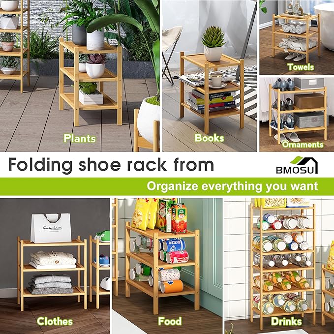 BMOSU 3-Tier Bamboo Small Shoe Rack Premium Stackable Shoe Shelf Storage Organizer for Hallway Closet Living Room Entryway Organizer(Natural)-NeatNest