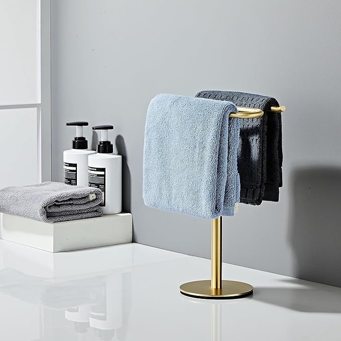 Brusehd Light Gold Hand Towel Holder Stand, Free-Standing Towel Rack, SUS304 Stainless Steel Towel Bar Rack Stand, Tower Bar for Bathroom Kitchen Vanity Countertop…-NeatNest