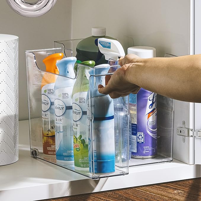 Sorbus Roll Out Bottle Organization Bins - 2 Sizes Pantry Under Sink Organizer with Wheels & Handles - Clear Plastic Organizing Containers for Cleaning Supplies - Kitchen Cabinet Laundry Room Storage-NeatNest