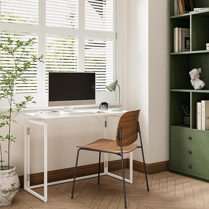 Folding Desk 40 Inch - Small Foldable Desk for Small Space Minimalist, Space Saving Collapsible Compact Desk Portable Table for Craft, Writing, Study and Work (No Assembly Required)-NeatNest