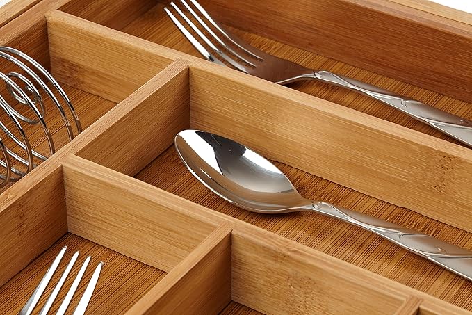 Bellemain Expandable Bamboo Drawer Organizer - Large Kitchen Utensil Holder for Cutlery, Silverware, Flatware Storage - Utensil Organizer for Kitchen Drawers, Desk, Junk Drawer Organizer Tray, 8-Slot-NeatNest