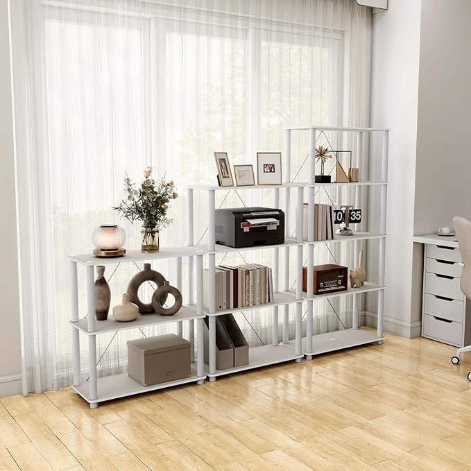 HOMES: Inside + Out Apexa Modern 3-Tier Wide Shelving Units, Collectibles Display Shelves, Easy Assembly Standing Shelf, Home Storage Organizer for Living Room, Bedroom, Office, Taupe Grey