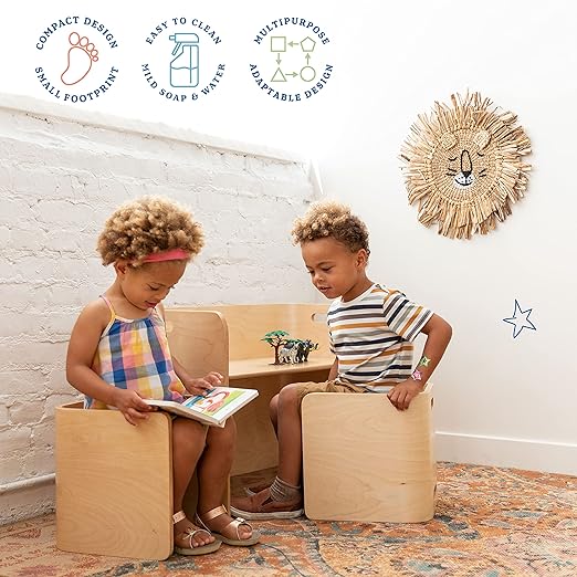 ECR4Kids Bentwood Multipurpose Table and Chair Set, Kids Furniture, Natural, 3-Piece