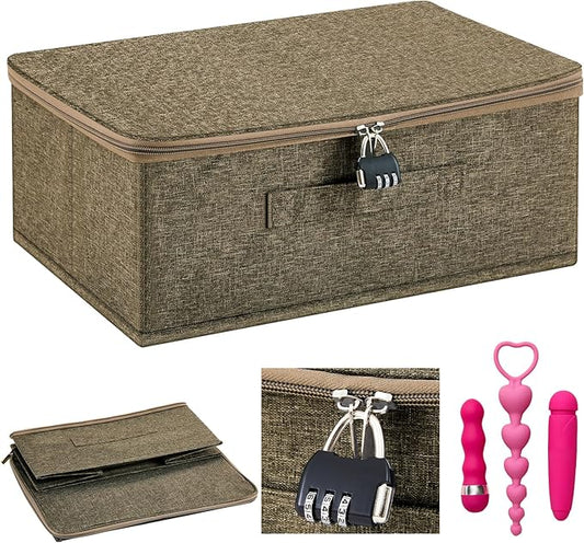Discreet Lockable Adult Toy Bag Storage Organizer Toy Bag Storage Bins Case with Zipper Lid 15 x 10 x 6.3 Inches for Women and Men Clothes Container(Coffee)-NeatNest
