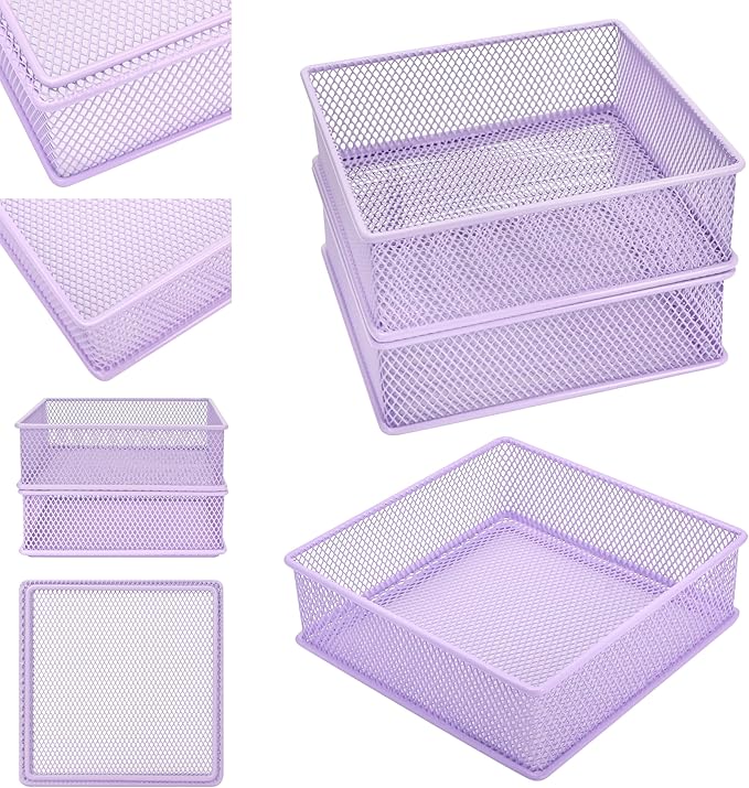 Annova Mesh Stackable Drawer Cabinet and Shelf Organizer Bins Storage Basket School Office Supply Holder Tray- Set of 2 (Light Purple, 6x6x2 Inch)-NeatNest