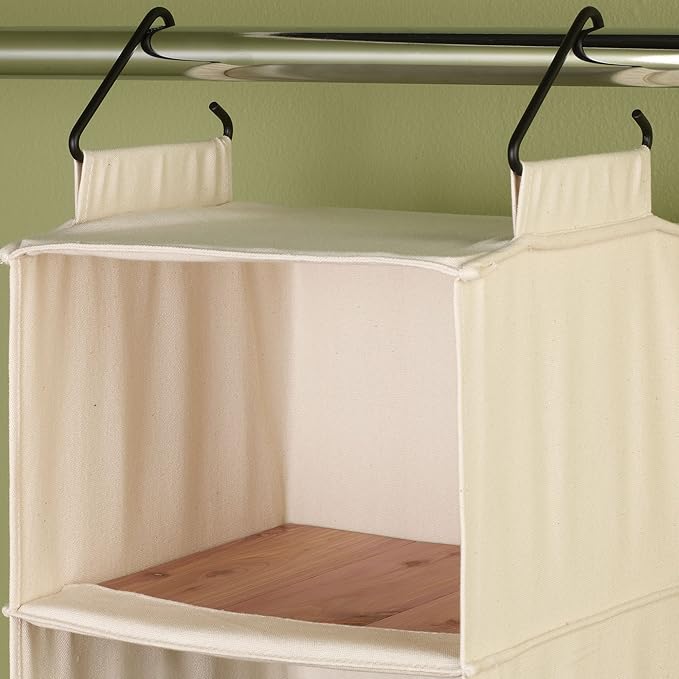 Household Essentials Cedarline 6-Shelf Hanging Closet Organizer, Heavy-Duty Cotton Canvas, Breathable, Versatile, Compact, Perfect for Rod or Wire Closets, Natural-NeatNest