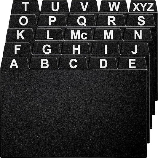 4x6 Index Card Holder Dividers - 25 Plastic Black Index Card Dividers with Alphabet Tabs - Index Card Organizer, Index Cards, Index Card File Box, Trading Card Dividers, 5 Tab Dividers