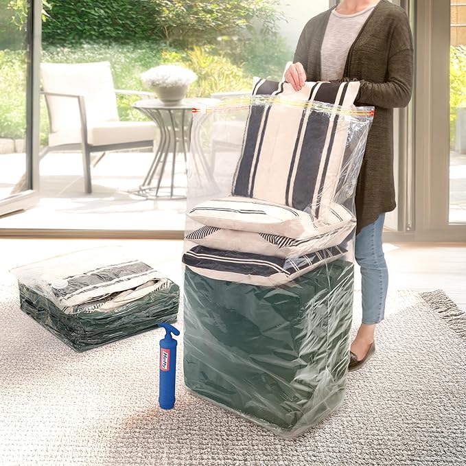 Hefty Shrink-Pak Vacuum Storage Bags – For Clothes, Pillows, Towels, Blankets & More – Space Saver Vacuum Suction Sealer Bags for Home or Travel – 4 Jumbo Cubes, 43.5 x 34 x 18 Inches-NeatNest
