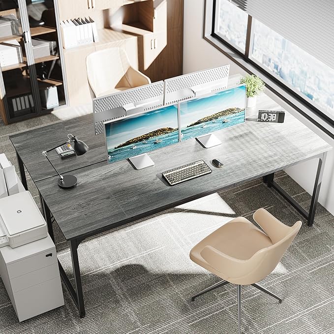 Huuger Computer Desk, 80 Inch Office Desk, Gaming Desk with Storage, Writing Desk Work Desk for Home Office, Study, Long Simple Desk, Large Legroom, Metal Frame, Grey-NeatNest