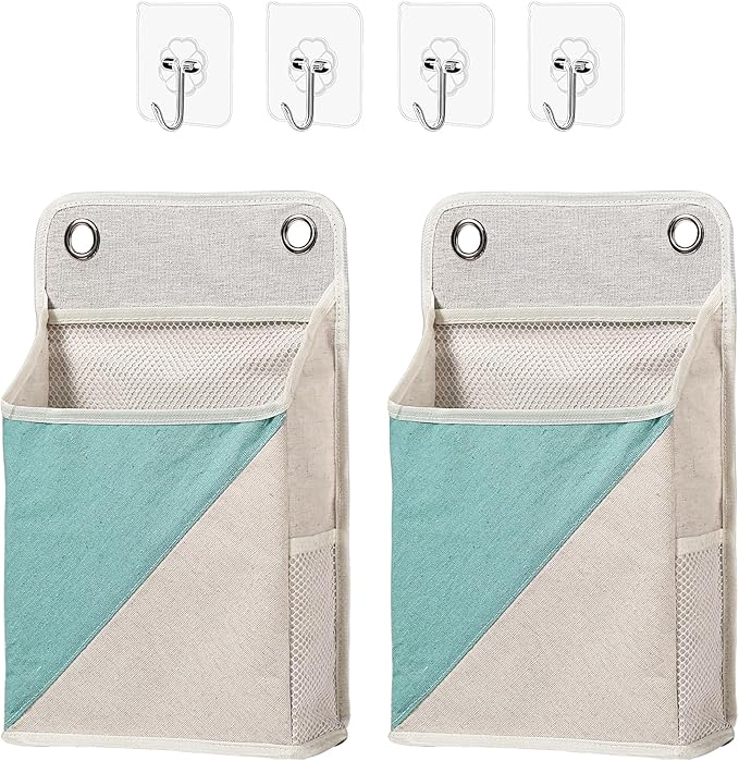 2pcs Wall Hanging Storage Organizer Bag, Hanging Baskets with Pockets for Wall organizing, Storage Hanging Bag for Bedroom, Dormitory, Study Room, Bathroom(Green/White)-NeatNest