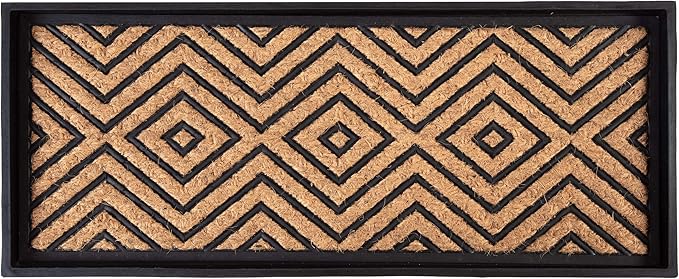 Anji Mountain Black Boot/Shoe Tray with Coir, Fits 3 Pair (34.5"" Wide), Diamond and Rubber Insert (AMB0BT3F-016)