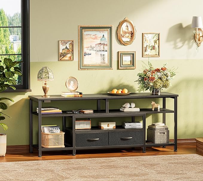 Huuger TV Stand for 55 60 Inch TV, Entertainment Center with Power Outlets and LED Lights, 54 Inch TV Console for Living Room, Media Console with Drawers and Shelves, Black-NeatNest