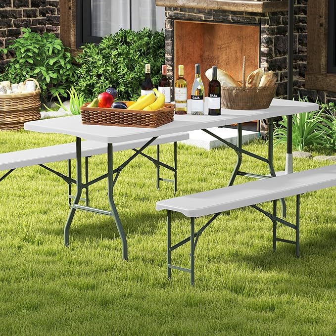 Goplus 6ft Plastic Folding Table, 350 LBS Outdoor Heavy Duty Folding Tables with HDPE Tabletop, Handle, Lock, Foldable Rectangle Portable Utility Card Table for Picnic, Party, Camping, Dining-NeatNest